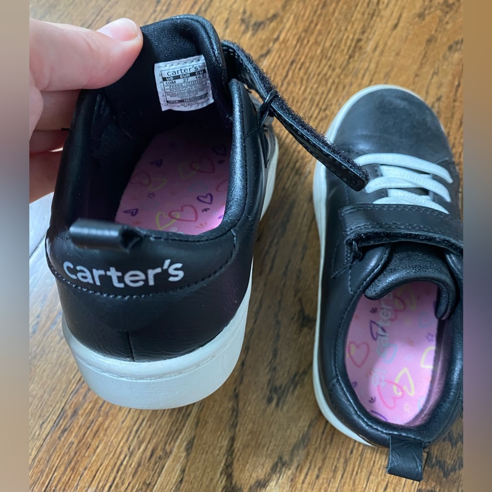 Carter's PERRIE toddler girl size 10 Black Sneakers with Silver Glitter Heart - Picture 4 of 15